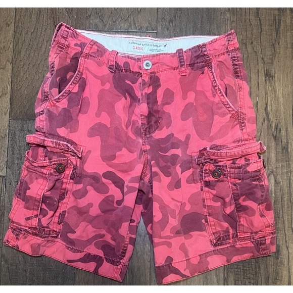 American Eagle Outfitters Other - American Eagle RED Camo Cargo‎ Shorts Men's 32 Distressed Fatigues Y2K Grunge